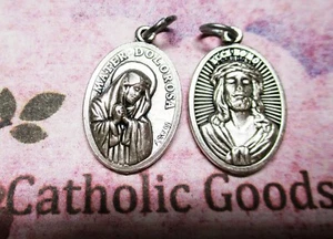 Mater Dolorosa + Ecce Homo - Italian Silver tone Ox 1 inch Medal - Picture 1 of 3