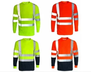 Hi Vis Viz Visibility Long Sleeve Crew Neck Highway Work T-Shirt Size S-4xl - Picture 1 of 6