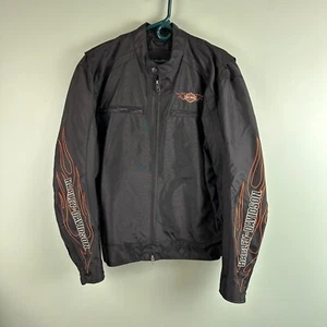 Harley Davidson Biker Jacket Mens XL Black Lined Riding Gear Flames Motorcycle - Picture 1 of 11