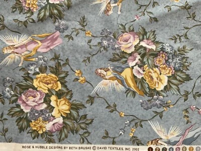 Quilt Fabric OOP Rose & Hubble Fairies on Lavender 1 Yd - Image 1 of 4