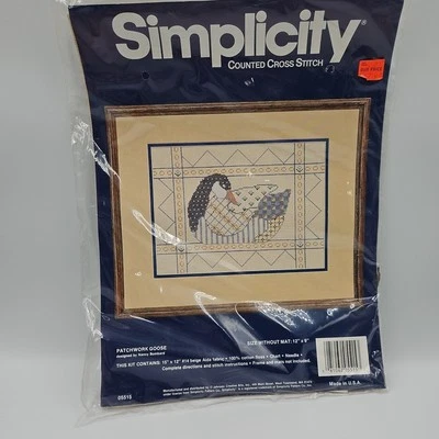 Vintage Counted Cross Stitch Kit Simplicity Patchwork Goose New Old Stock Sealed Foto 1 de 4