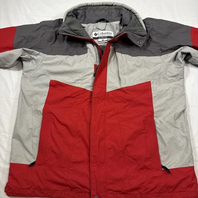 Columbia Omni-Tech 防水透气滑雪夹克红色灰色男式大号 — 第 1/4 张图片