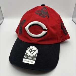 '47 Brand Red Cincinnati Reds Clean Up Strapback Adjustable Hat Custom Butterfly - Picture 1 of 6
