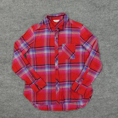 Camisa Orvis Mujer Mediana Roja Azul Cuadros Botón Frontal Manga Larga Franela Foto 1 de 4