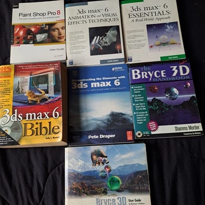 Lot Of Bryce + 3D Max Tutorial Instruction Guides Books CD's 1998-2004 Foto 1 de 4