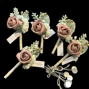 Ling's Moment Boutonnieres in Dusty Rose & Blue Set Of 9 Wedding Party - Picture 1 of 12