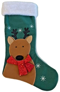 Nuevo Divertido Reno Verde Navidad Medias Piel Copos de Nieve Brillante Cinta Roja - Imagen 1 de 4