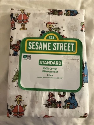 NWT! 2 PIECE SESAME STREET *CHRISTMAS* STANDARD 100% COTTON PILLOWCASE SET  - Image 1 of 3