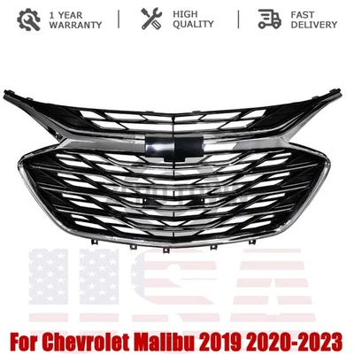 3PCS For 2019 2020-2023 Chevrolet Malibu Chrome Front Bumper Upper Lower Grille - Image 1 of 4