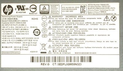 759045-001 HP ENVY 750 Series 300W Model: D11-300N1A Power Supply 759763-001 - Image 1 of 4