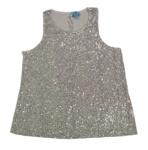 CeCe Sleeveless Sequin Tank Top Silver Glittery Party Wear, Womens XL, NWT - Picture 1 of 8