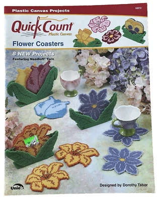 Plastic Canvas Coasters Pattern Quick Count Flowers  / - Image 1 of 4