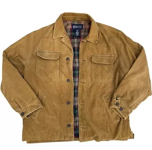 Vintage Lands End Chore / Barn Coat Unisex XL Brown Full Corduroy Plaid Lined - Picture 1 of 9