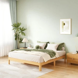 12 Inch Full Size Natural Bamboo Platform Bed Frame, Modern Minimalist Design, E - Picture 1 of 8