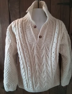 Suéter de Lana Sisandia Rústico Tejido a Mano Tejido con Cable Botón-Tapeta Cuello en V Para Hombre L - Imagen 1 de 18