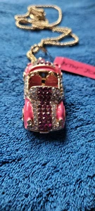 New Betsey Johnson Necklace Car Pink Rhinestones Cute Collectible Convertible   - Picture 1 of 4