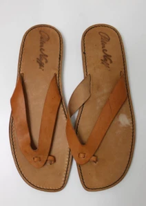 PETER NAPPI Sandals Men's US 12 Handmade Brown Leather Flip-Flops Thong Italy - Picture 1 of 6