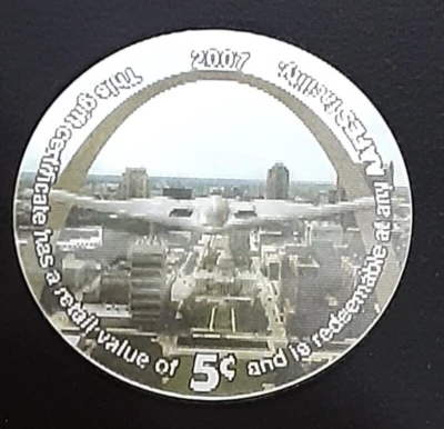10C5 St. Louis Arch 5 Cents 2007 AAFES Lenticular Pogs Extra Fine - Image 1 of 2