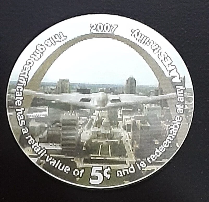 10C5 St. Louis Arch 5 Cents 2007 AAFES Lenticular Pogs Extra Fine - Image 1 of 2