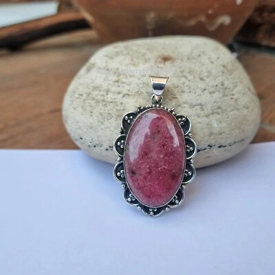 Lindo colgante de moda de piedras preciosas de rodonita de plata de ley 925 hecho a mano PG4011 Foto 1 de 4