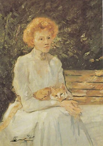 Postal: Max Slevogt - Dama con gato - Imagen 1 de 1