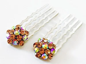 Mini Hair Comb made with Swarovski Crystal Bridal Wedding Clip Amber Yellow Gold - Picture 1 of 4