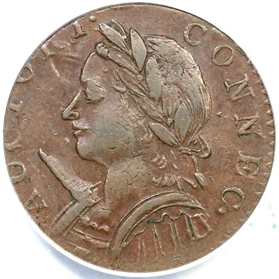 1787 Miller 4-L ANACS EF 40 Horned Bust Connecticut Colonial Copper - Image 1 of 3