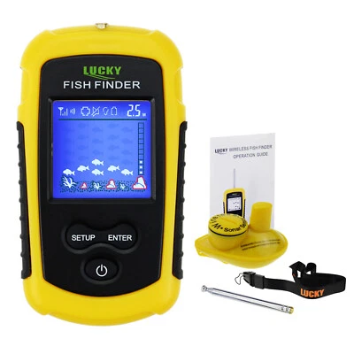Lucky Wireless Fish Finder Sonar, LCD Display Backlight Turbid Water Sea River - Image 1 of 4