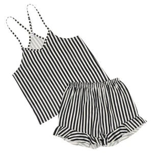 Summer Ruffle Cami Tops with Shorts Pajamas Sets Womens Lounge Striped Pack of 2 - Picture 1 of 4