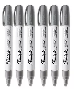 Sharpie Oil Based Paint Marker Pen Silver Medium Tip 6 Pack (Pink Band) - Picture 1 of 2