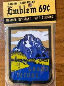 VINTAGE GRAND TETONS WYOMING STATE GOLD MYLAR CHROME EMBLEM STICKER ORIGINAL 70s - Picture 1 of 3