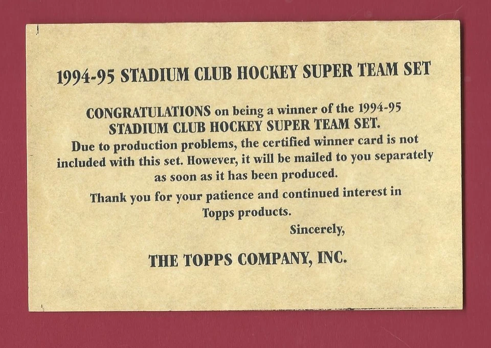 1994-95 Topps TSC Super Team Stanley Cup Gold Logo RED Insert Parallel vtg orig - Image 1 of 1