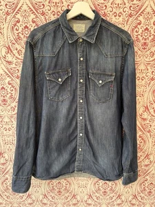 Replay Jeans Men's Regular Fit Western Denim Blue Shirt Size XL - Picture 1 of 8