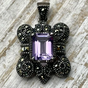 Markasit und lila facettierter Stein in 925 Sterling Silber Anhänger 3,63g Vintage - Bild 1 von 5