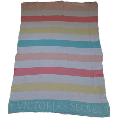 Victoria Secret Pastel Stripes Blanket Throw Fringe Edge 42" × 58" CLEAN  - Image 1 of 4