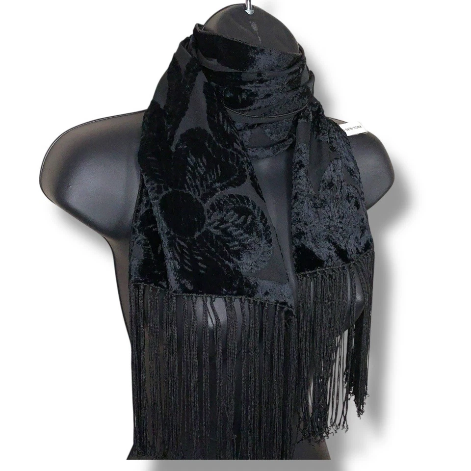 Bufanda Floral Terciopelo Negro Y2K Era Whimsigoth Jones Nueva York Goth Flecos Boho Foto 1 de 4