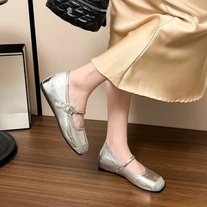 Gold Mary Jane Flats with Glitter Toe Detail Fashionable Comfort Women Shoes - Picture 1 of 16