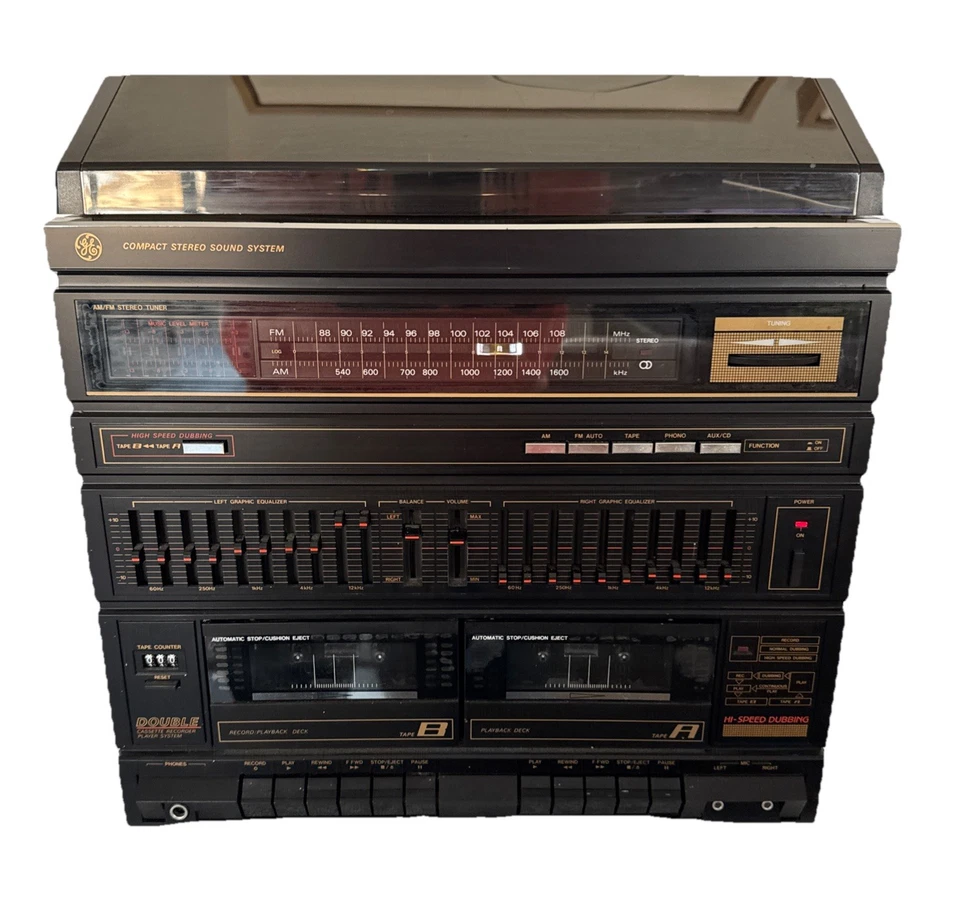 Sistema estéreo compacto GE #11-1000 AM/FM estéreo 2 cassette fono ecualizador leer Foto 1 de 4