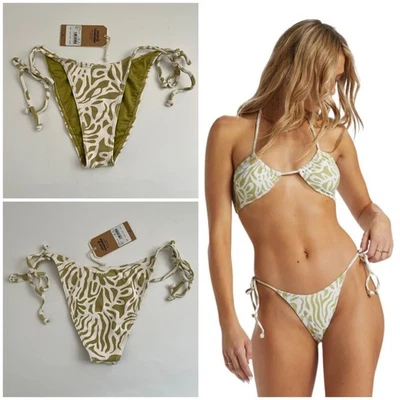 Parte inferior de bikini Billabong La Cala con corbata lateral para mujer S/8 en musgo verde alegría nueva con etiquetas Foto 1 de 4