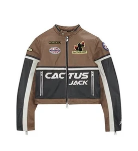 Jordan x Travis Scott Cactus Jack Women's Leather Jacket DX6168-256 Size Medium - Picture 1 of 5