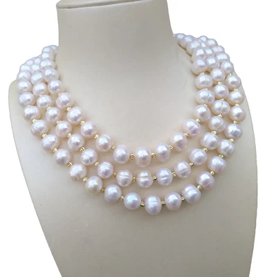 Gorgeous 10-11mm South Sea White Baroque Real Pearl Necklace 48inch 14k Gold P - Image 1 of 4