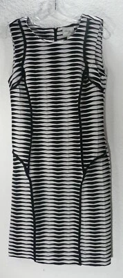 Black & White Striped Size 4 Stretch Texture Sleeveless Beige ECI Summer Dress - Image 1 of 4