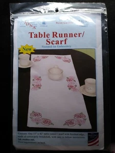 JDNA Decorative Table Runner / Scarf Rose Garden Stitch Embroidery Kit 15x42" - Picture 1 of 3