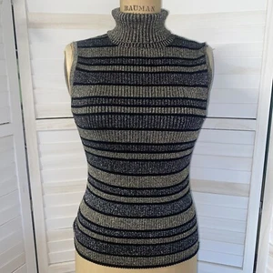 Kenar Formal Glitter Black Silver Gold Sheen Stripe Turtle Neck Tank Large - Picture 1 of 9