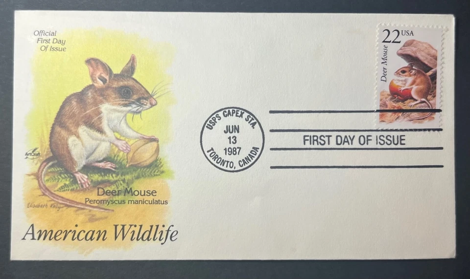 AMERICAN WILDLIFE DEER MOUSE JUN 13 1987 TORONTO CA FIRST DAY COVER (FDC) - Image 1 of 1