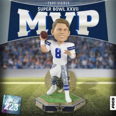 Troy Aikman Dallas Cowboys NFL Super Bowl XXVII MVP Bobblehead #/223 ¡NUEVO EN CAJA! Foto 1 de 4