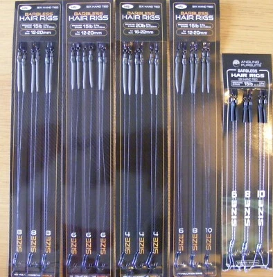 NGT or AnglingPursuits Barbless 6 Hand Tied Hair Rigs - Mixed or 4, 6, 8 OR 10 - Image 1 of 2