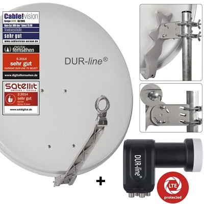 DUR-line 4 Teilnehmer Satanlage Select 75/80 Alu SatAntenne hellgrau + Quad LNB - Bild 1 von 4