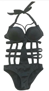 NEW ASOS BLACK CAGED CAGE DETAIL STRAPPY SWIMSUIT ONE PIECE SIZE 30D - Picture 1 of 8