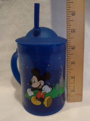 Auténtica taza azul de Mickey Mouse de los parques de Disney con pajita suave fija, doble pared Foto 1 de 4
